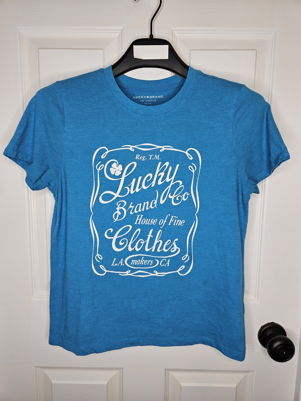 Lucky Brand Women's Teal Logo Graphic Tee Classic Cotton T-Shirt Size M Casual